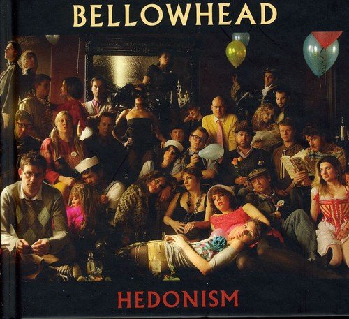 "Bellowhead album cover featuring a crowded party scene with balloons and revelers."