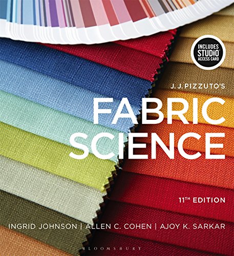 "Book cover with 'Fabric Science' title, surrounded by colorful fabric swatches."