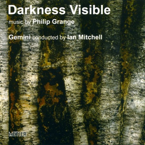 "CD cover with tree bark texture and white text 'Darkness Visible' and other details."