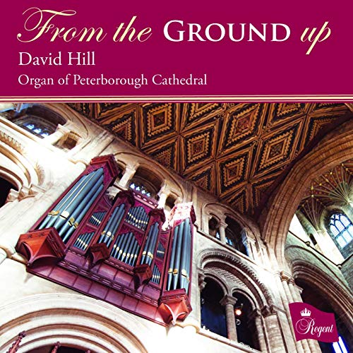 "CD cover featuring a red organ in a cathedral with ornate ceiling."