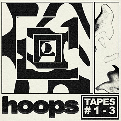 "Black and white vinyl record cover with abstract geometric design and 'hoops tapes #1-3' text."
