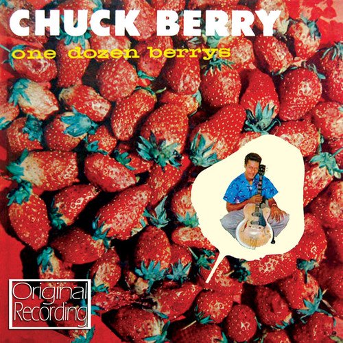 Chuck Berry album cover featuring a man with a guitar amidst strawberries.