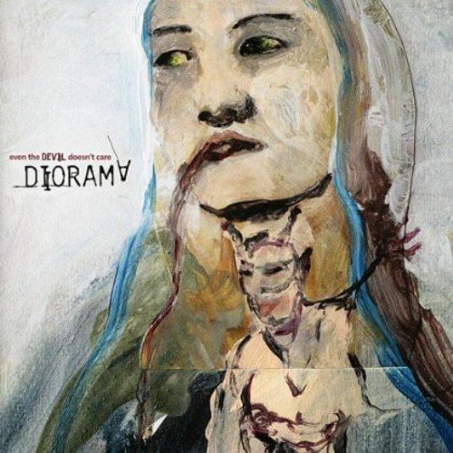"Diorama album cover featuring a watercolor painting of a woman's face and torso."