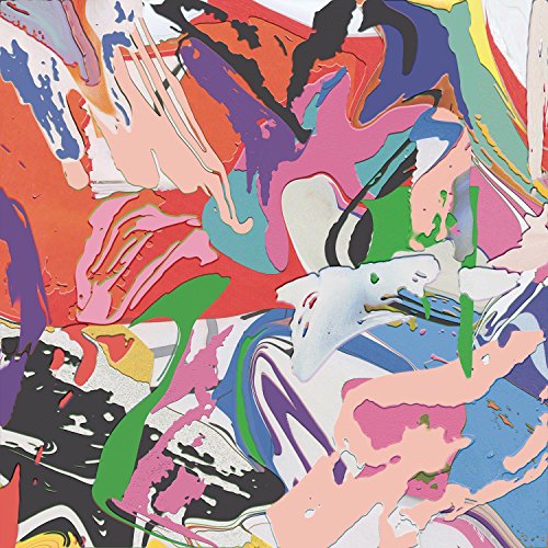 The alt text for the image is: "Vibrant abstract album cover with multicolored paint splatters and swirling patterns."