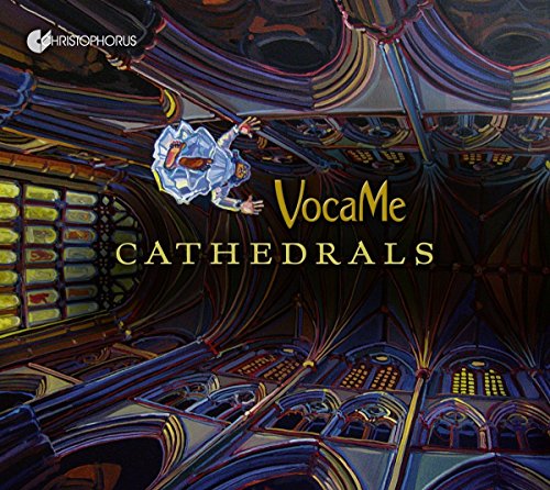 "CD cover with 'VocaMe CATHEDRALS' text, stained-glass image, and cathedral interior background."