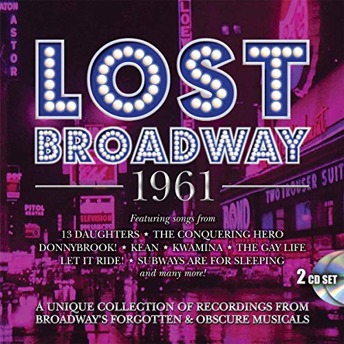 "CD cover with marquee lights text 'Lost Broadway 1961' on a purple background."