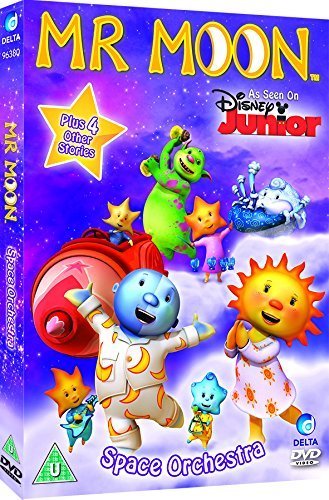 "Mr. Moon DVD cover featuring cartoon characters in space with a purple background."