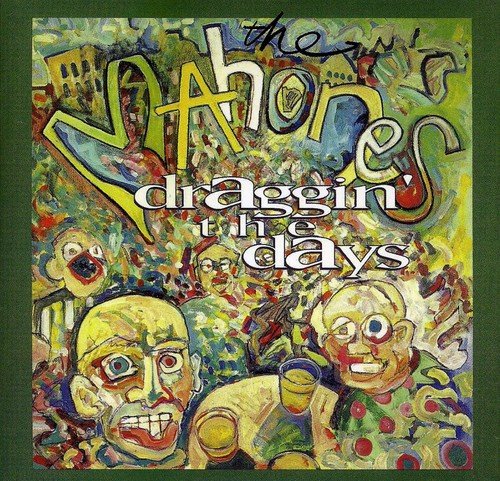 "Album cover art for 'The Mahones - Draggin' The Days' with abstract, colorful illustration."