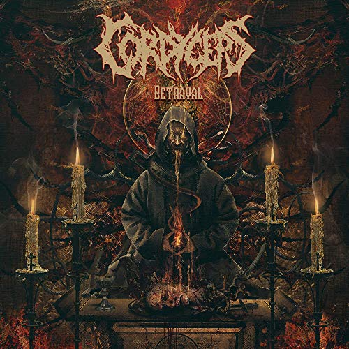 "Album cover art featuring a hooded figure surrounded by lit candles and dark, twisted imagery."