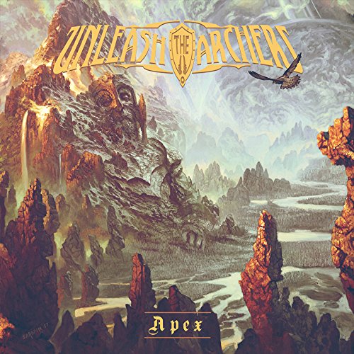 "Album cover art featuring a fantasy landscape with a bird and text 'Unleash the Archers'."