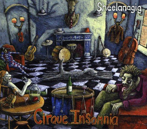 "Album cover art: two grotesque figures drinking in a room with musical instruments."