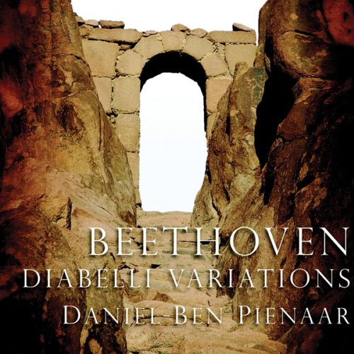 "CD cover with a stone archway and white text listing Beethoven's Diabelli Variations."