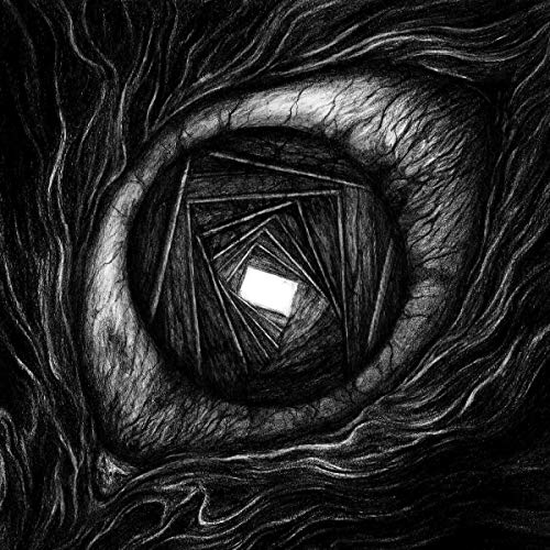The image depicts a CD case cover with a dark, abstract, swirling design.