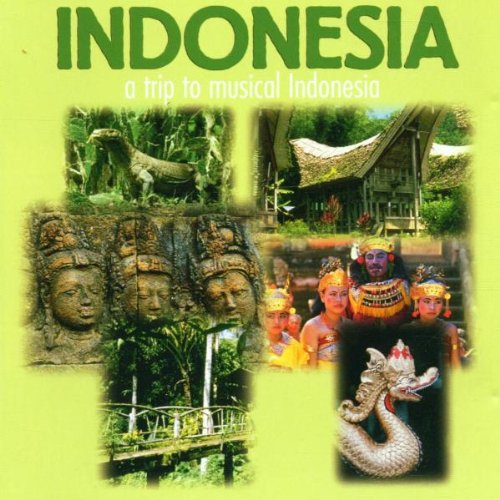 "CD cover with Indonesian cultural images and 'Indonesia' title on a green background."