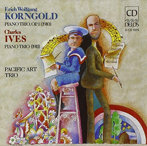 CD cover art featuring Korngold and Ives, with whimsical illustrations and text.