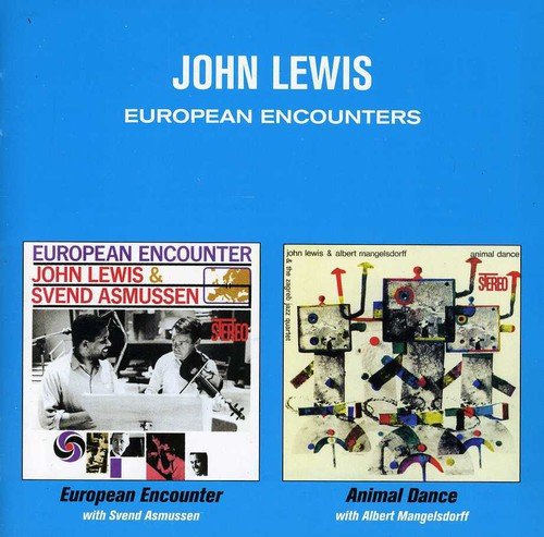 "Blue album cover with two jazz album artworks and 'John Lewis European Encounters' text."