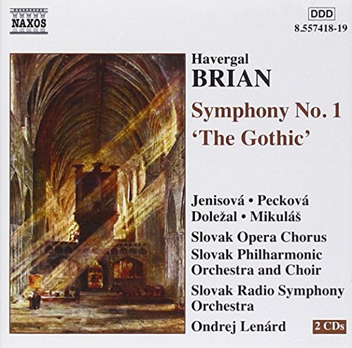 CD cover with a gothic cathedral painting and text listing performers and composition details.