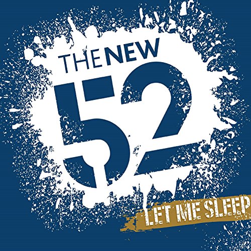 The image is a blue album cover with white paint splatters and text.