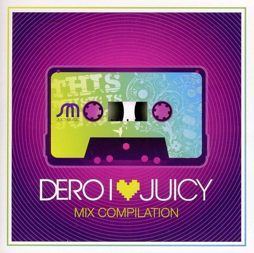 A purple and pink album cover featuring a cassette tape and text "Dero I love Juicy".