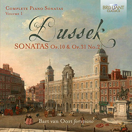 CD cover featuring Dussek's name and a 18th-century European cityscape illustration.