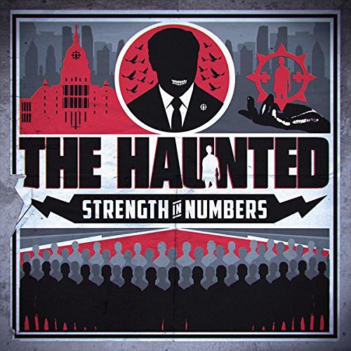 "Album cover for 'The Haunted - Strength In Numbers' featuring silhouetted figures and cityscape."