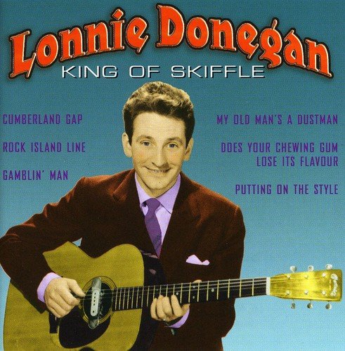 "Album cover featuring Lonnie Donegan holding a guitar, with song titles listed."