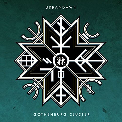 "Album cover with geometric black and white symbol on a green background."