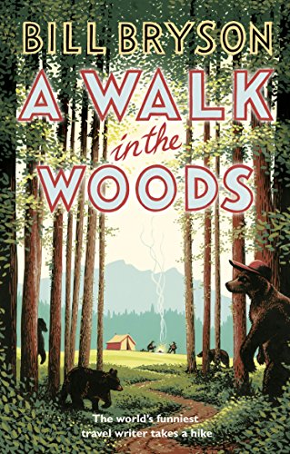 "Book cover of 'A Walk in the Woods' featuring a bear wearing a hat."