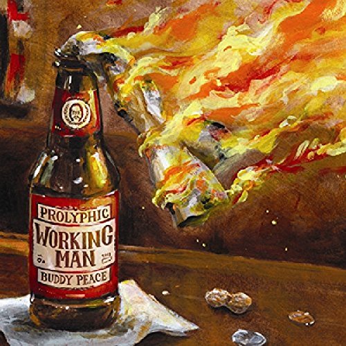 "Album cover art featuring a bottle on a table with abstract background."