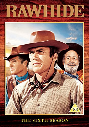 DVD cover for "Rawhide - Series 6" featuring three cowboys against a wooden background.