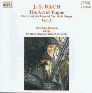 CD cover featuring an ornate pipe organ with the title "J.S. Bach: The Art of Fugue".