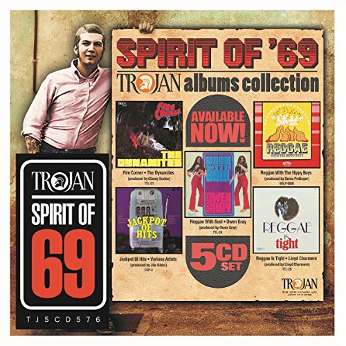 "CD cover with man holding album art, featuring 'Spirit of '69' and 'Trojan' logos."