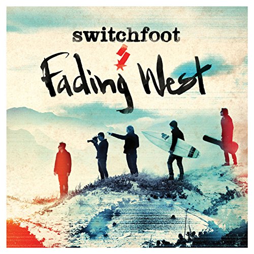 The alt text for the image is: "Album cover with four men on a hill, holding surfboards."