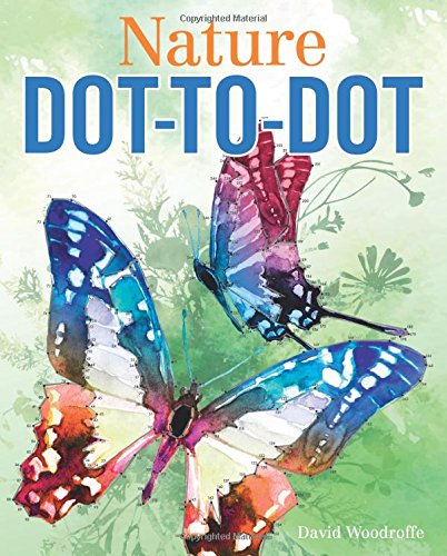 "Book cover with two butterflies, dot-to-dot illustration, against a green floral background."