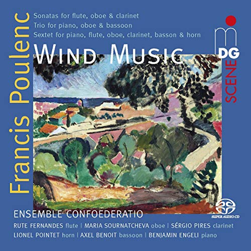 Blue CD cover with abstract landscape painting and white and yellow text.