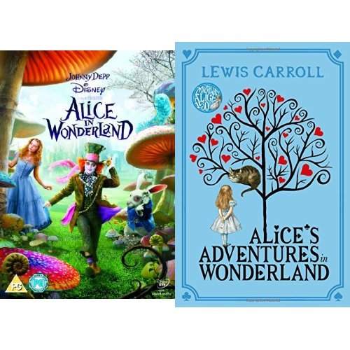 "DVD cover featuring Alice, the Mad Hatter, and the White Rabbit in a fantastical forest."