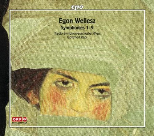 CD cover with portrait of a person in green, Egon Wellesz symphonies text.