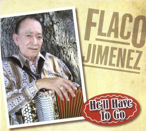 "Album cover with Flaco Jimenez holding accordion, beige background, and red title graphic."