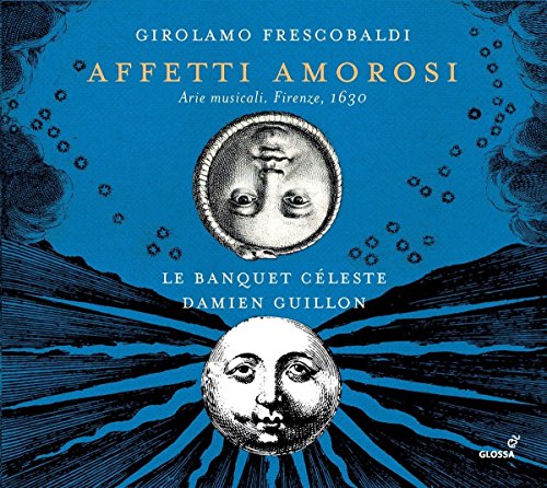 Blue CD cover with moon faces and black floral designs.
