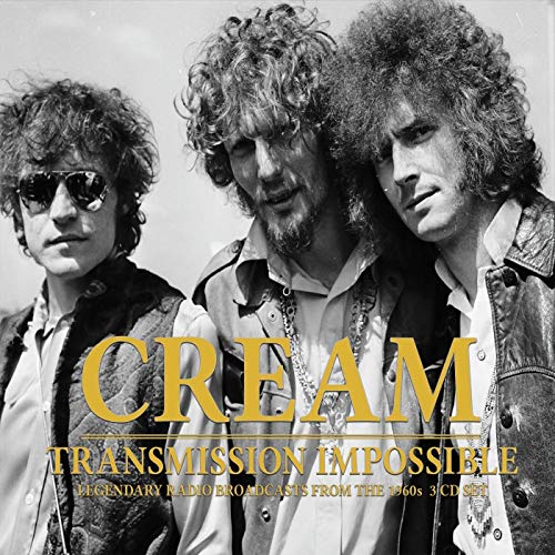 Black and white photo of Cream band members on CD cover.