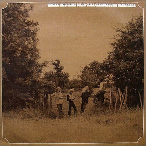 "Sepia-toned album cover with four men standing in a grassy field."