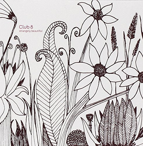 Album cover with maroon floral illustrations on a white background, titled "Strangely Beautiful".