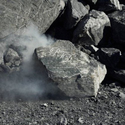 "Album cover with 'RTD' written on a rock surrounded by smoke and boulders."