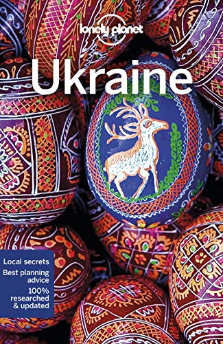 "Lonely Planet Ukraine travel guide cover featuring colorful eggs with intricate designs and a deer."