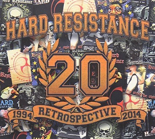 "Album cover with 'Hard Resistance 20 Retrospective' text and collage of various images."