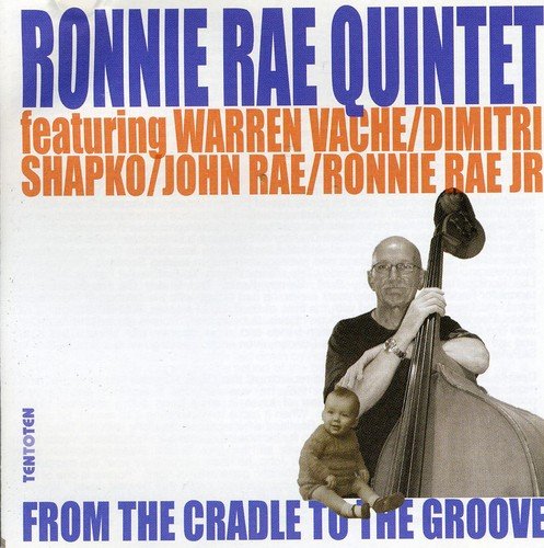 "Album cover with a man holding a baby and a double bass."