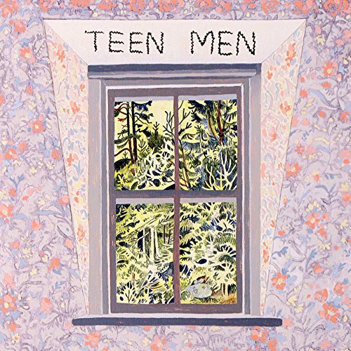 "Album cover with a window showing foliage, 'Teen Men' written at the top."