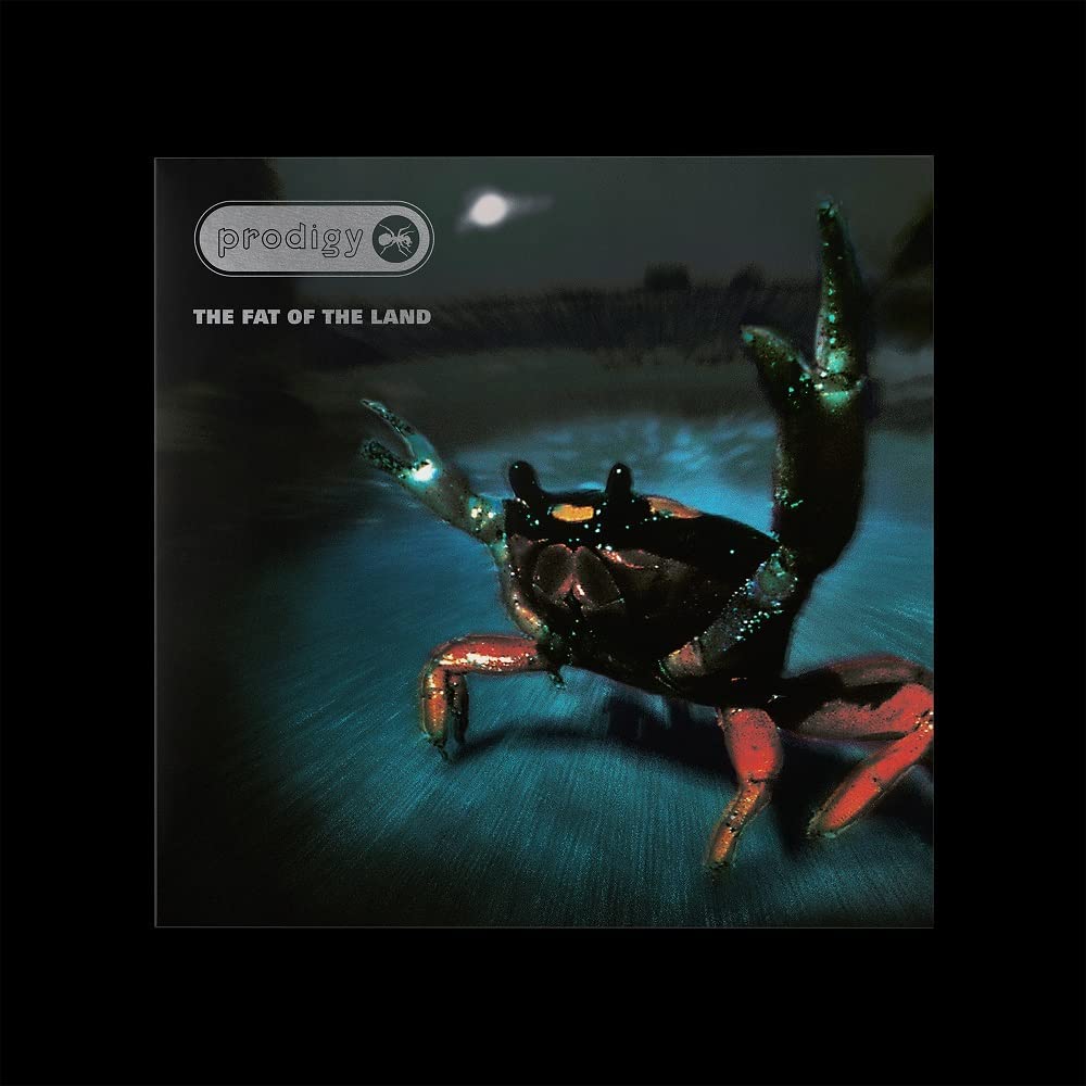 "Album cover with crab image and vinyl record with grey marbled design."