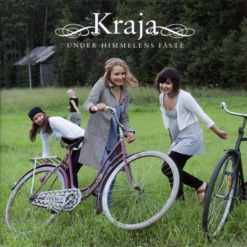 "CD cover with three women playing in a field with bicycles."
