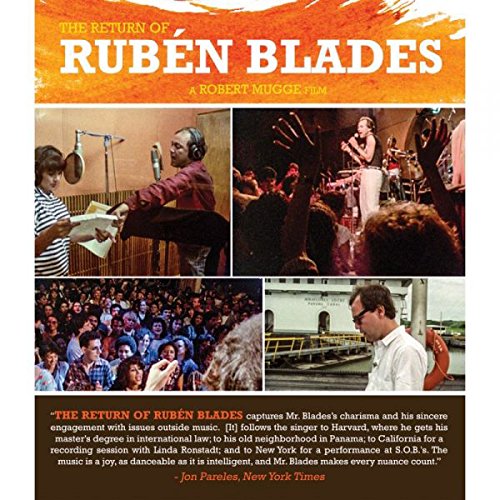 "Blu-ray cover for 'The Return of Ruben Blades' documentary film with collage of four images."
